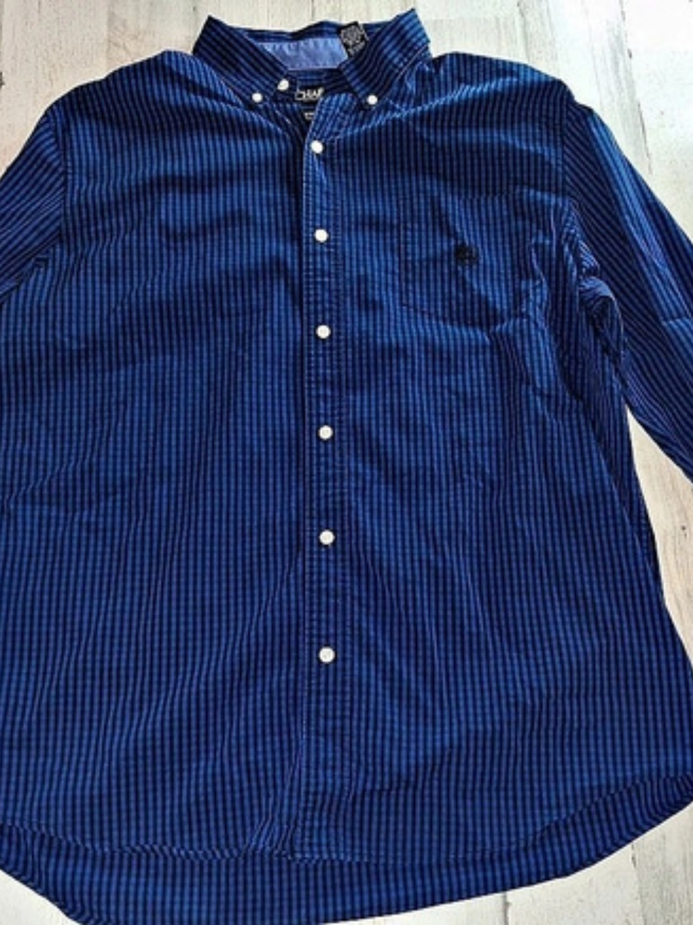 Chaps Blue Gingham Stretch Easy Care Button Down Shirt